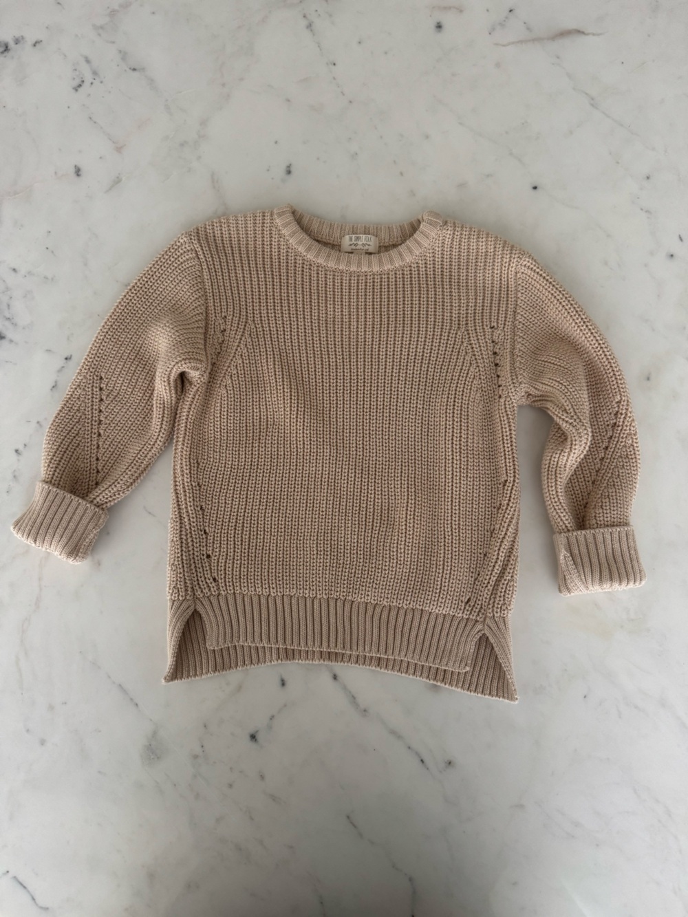 The Simple Folk Kids Chunky Knit Sweater 3-4 Yrs - Cream Beige Organic Pullover